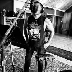 Rodrigo Alfaro recording vocals for Satanic Surfers new album